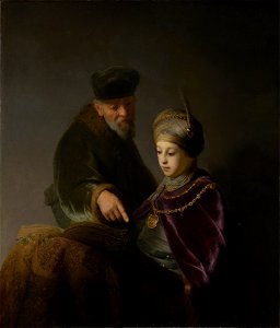 Rembrandt (workshop) - A young Scholar and his Tutor (Getty Center). Free illustration for personal and commercial use.