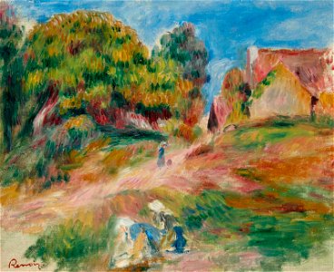 Renoir - Arbres, maison, route et paysage, circa 1900