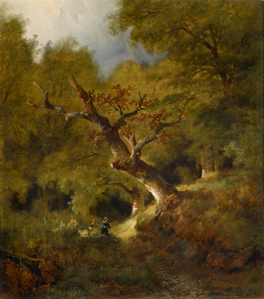 Remigius Adrianus van Haanen Waldlandschaft mit Jäger 1871