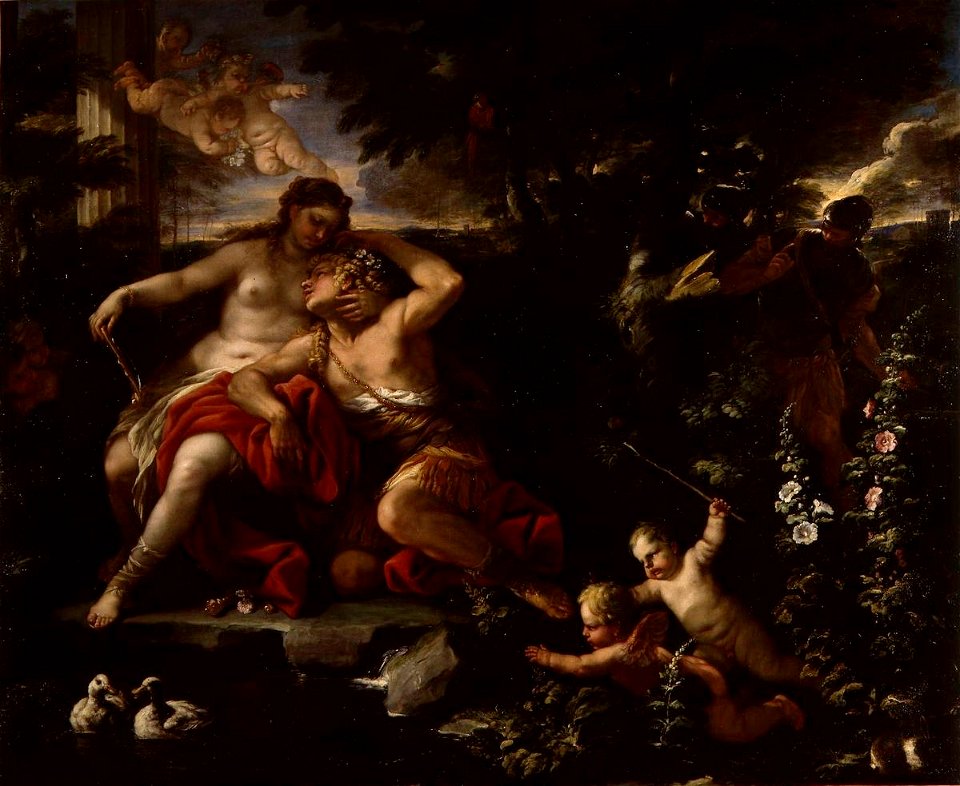 Renaud dans les bras d'Armide, découvert par les chevaliers - Luca Giordano (A 88)