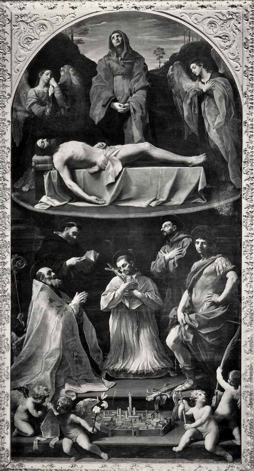 Reni - Cristo in pietà e angeli, san Petronio, san Francesco d'Assisi, san Domenico, san Procolo e san Carlo Borromeo, inv. 445