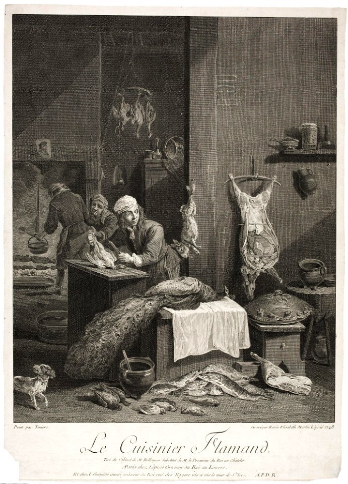 Renee Elisabeth Marlié Lépicié after David Teniers II - Le Cuisinier Flamand, 1748