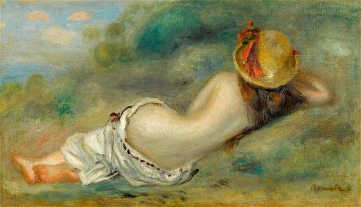 Renoir - BAIGNEUSE ALLONGÉE DE DOS AVEC UN CHAPEAU DE PAILLE OR FEMME COUCHÉE SUR L'HERBE, 1892
