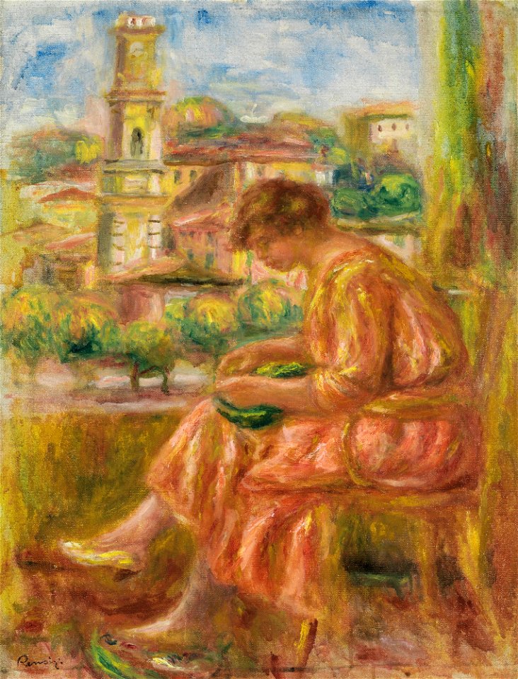 Renoir - FEMME À LA FENÊTRE AVEC VUE SUR LE VIEUX NICE, 1918