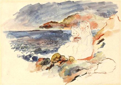 Renoir - Jeune fille et enfant au bord de la mer, circa 1898