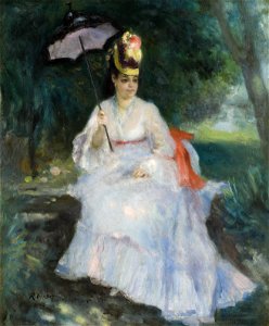 Renoir - Femme à l'ombrelle assise dans le jardin (Lise Tréhot), 1872. Free illustration for personal and commercial use.