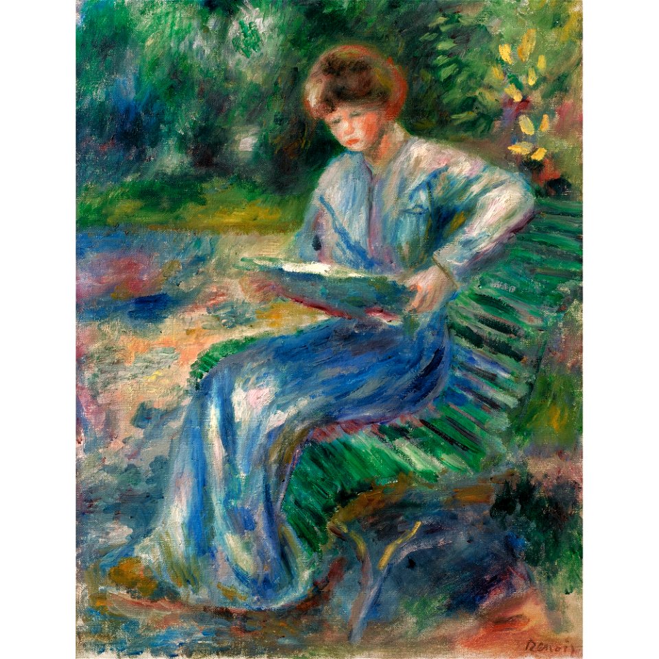 Renoir - FEMME LISANT SUR UN BANC, circa 1905