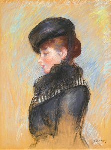 Renoir - FEMME À LA TOQUE NOIRE OR TÊTE DE JEUNE FEMME OR PORTRAIT DE FEMME EN BUSTE AU CHAPEAU NOIR, circa 1890