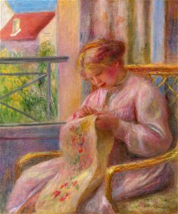 Renoir - Jeune femme brodant à la fenêtre, circa 1900