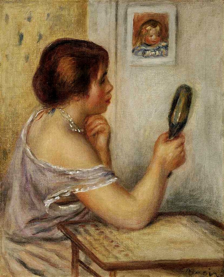 Renoir - Gabrielle tenant un miroir ou Marie Dupuis tenant un miroir avec un portrait de Coco