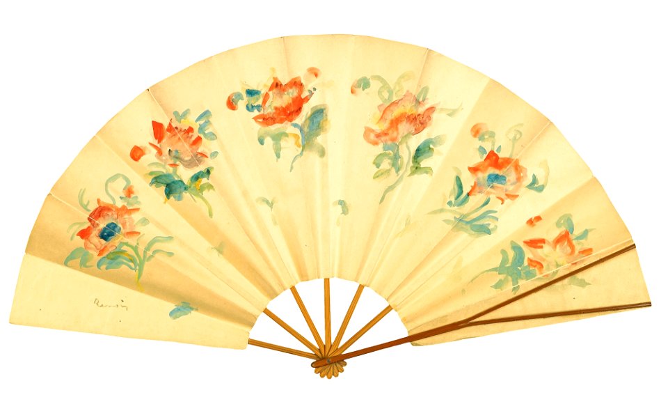 Renoir - LES ANÉMONES, Watercolor on paper fan