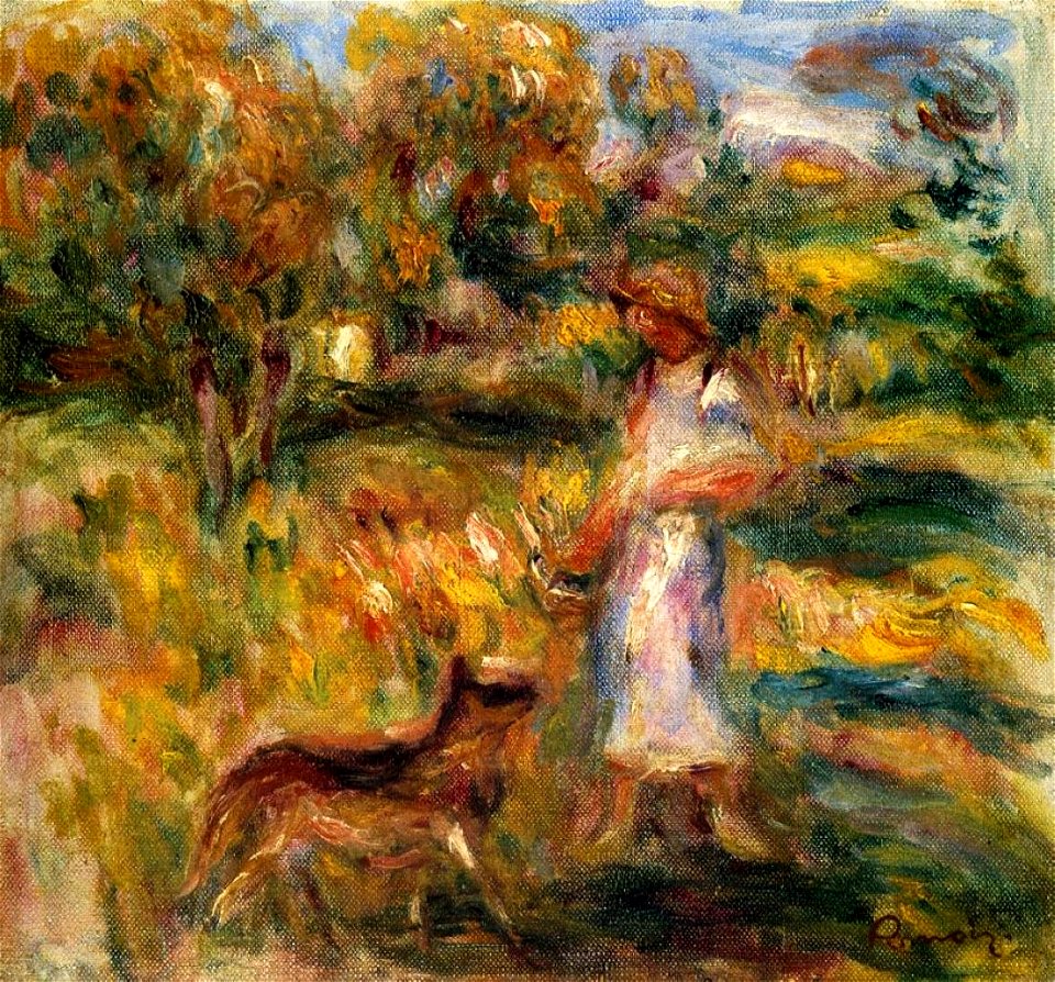 Renoir - woman-in-blue-and-zaza-in-a-landscape-1919.jpg!PinterestLarge