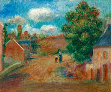 Renoir - Paysage, entrée de village avec femme et enfant, 1904-1908