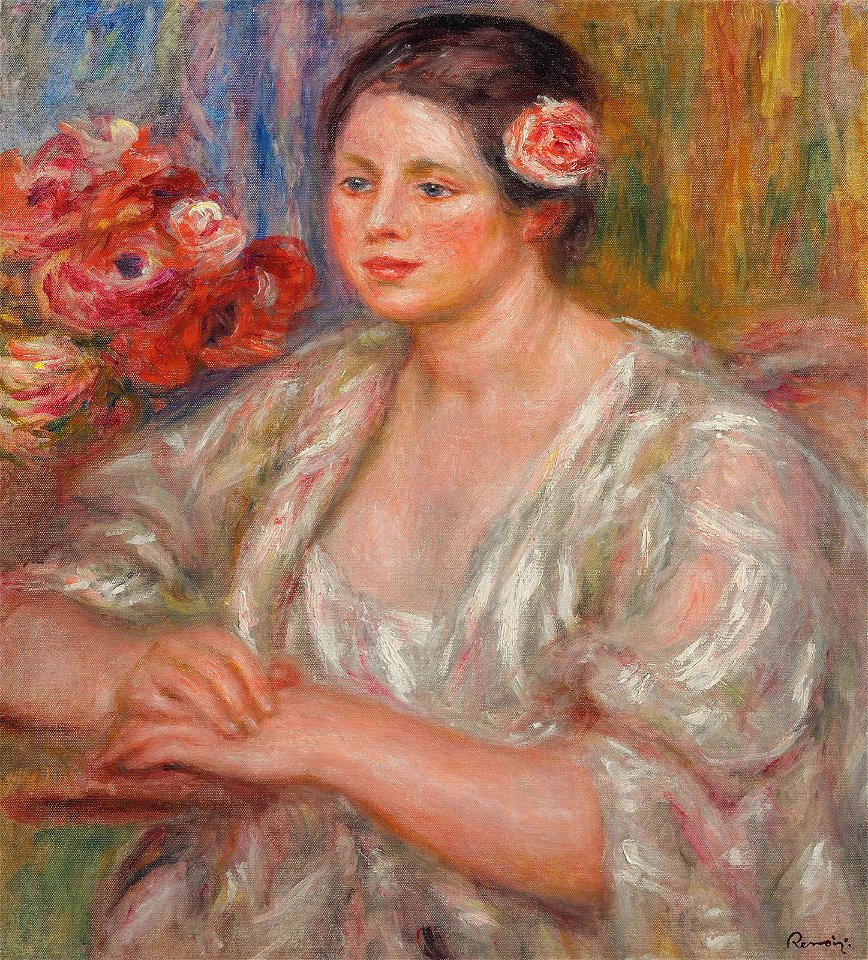 Renoir - Madeleine au corsage blanc et bouquet de fleurs, circa 1915-1919