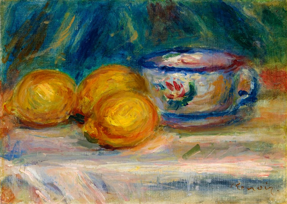 Renoir - NATURE MORTE, TROIS CITRONS ET UNE TASSE, circa 1895