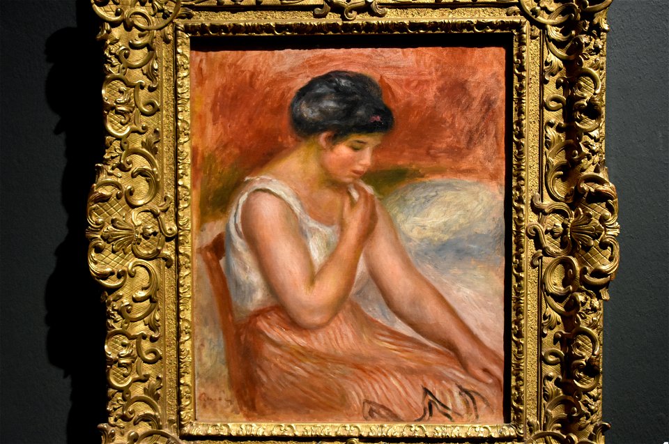 Renoir, Seated Girl in Striped Skirt, 1895-96, Ny Carlsberg Glyptotek, Copenhagen (36283187901)