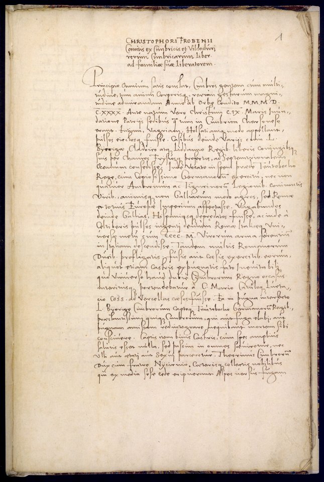 Rerum Cimbricarum Liber Abschrift 1575 fol 1r
