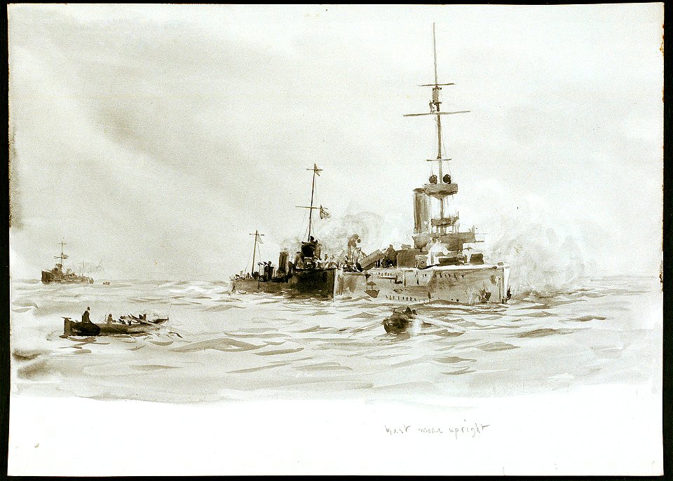 Rescuing the crew of the German light cruiser 'Mainz' at the Battle of the Heligoland Bight, 28 August 1914 RMG PV3448