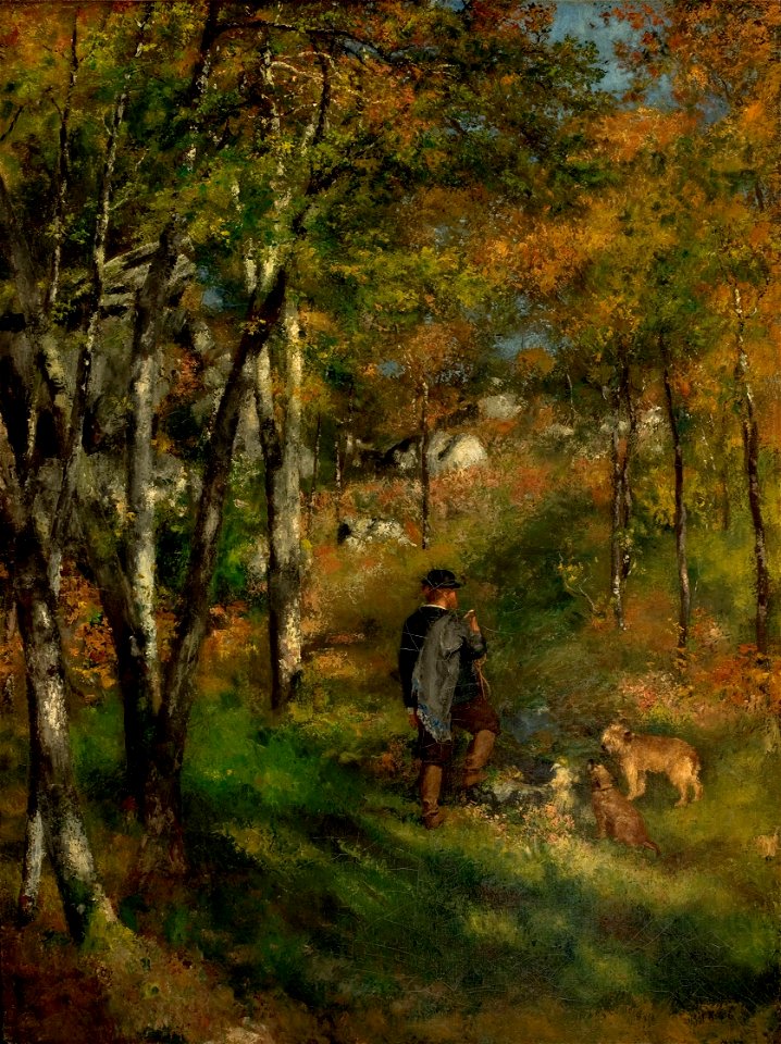 Pierre-Auguste Renoir - Le peintre Jules Le Coeur et ses chiens dans la forêt de Fontainebleau (1866)