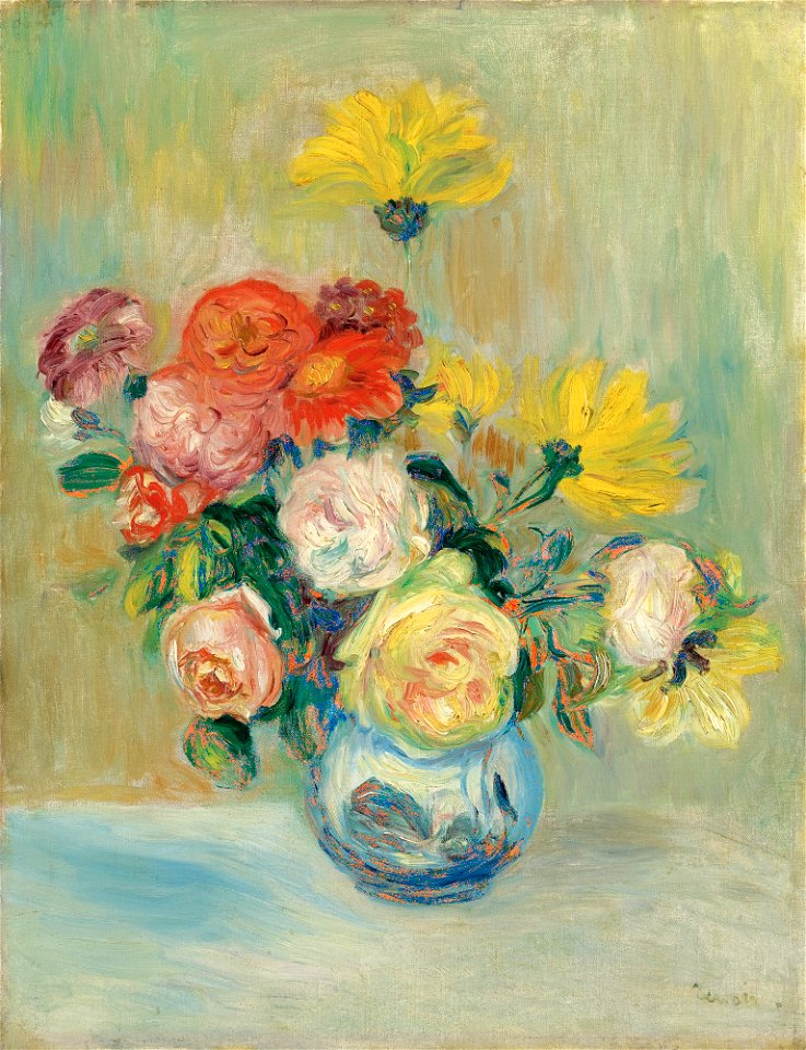 Renoir - VASE DE ROSES ET DAHLIAS, circa 1883-84