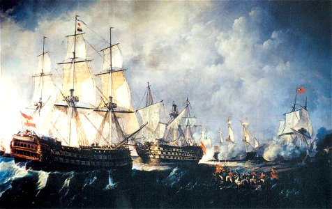 Rescate del navío de línea Santisima Trinidad por el navío Infante don Pelayo en el combate del cabo de San Vicente en 1797