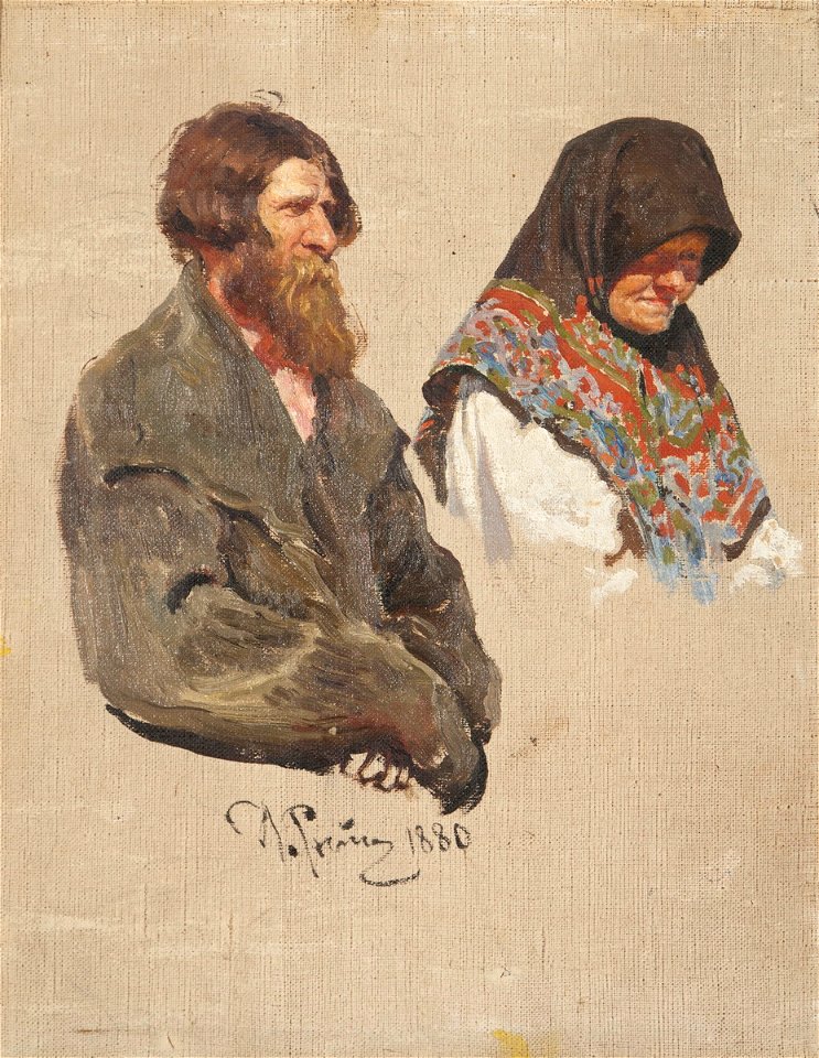 Repin Peasant in an armyak coat Woman in a headscarf study 1880 grm