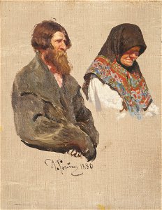 Repin Peasant in an armyak coat Woman in a headscarf study 1880 grm