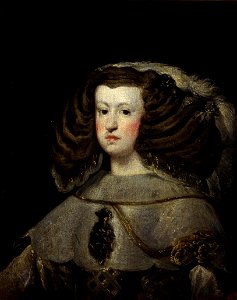 Retrato de la reina Mariana de Austria (2), by studio of Diego Velázquez. Free illustration for personal and commercial use.