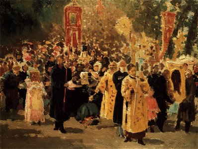 Repin Religious procession in an oak wood study 1878 gtg. Free illustration for personal and commercial use.