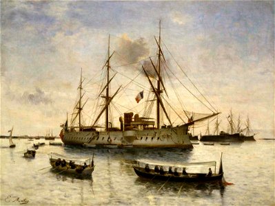 Retour des cendres de l'amiral Courbet aux Salins d'Hyères en 1885 sur le Bayard. Free illustration for personal and commercial use.