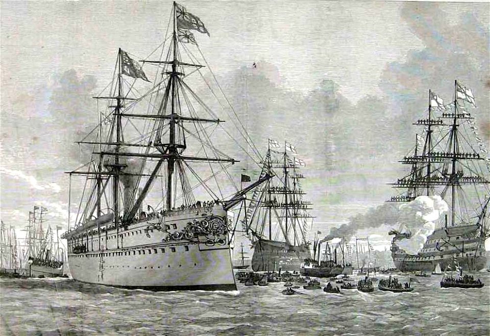 Return of the Prince of Wales, the Serapis coming alongside the Jetty at Portsmouth - ILN 1876