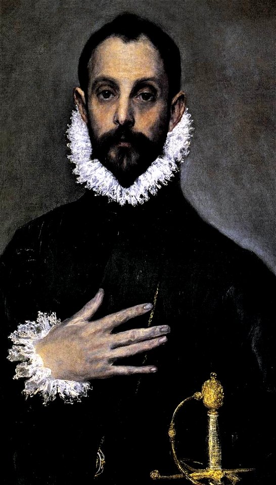 Retrato caballero mano en el pecho detalle