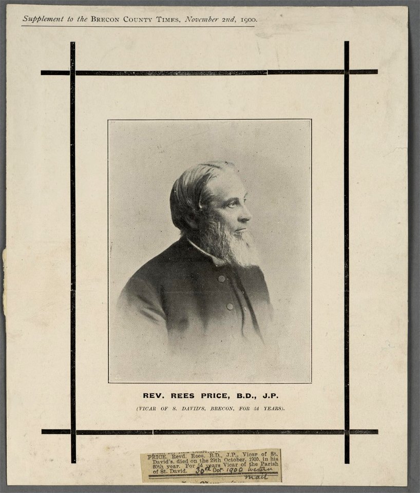 Rev. Rees Price, B.D., J.P (Vicar of S. David's, Brecon, for 54 years) (5292137)