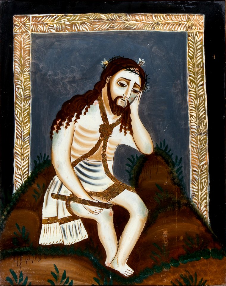 Reverse painting on glass Man of sorrows Spain