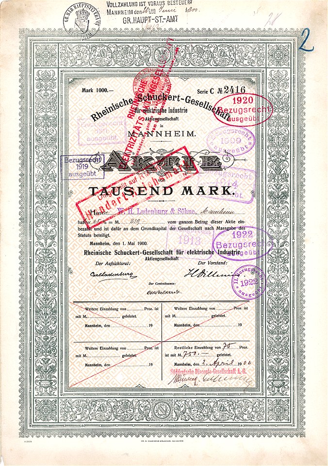 Rheinische Schuckert-Gesellschaft 1000 Mk 1900