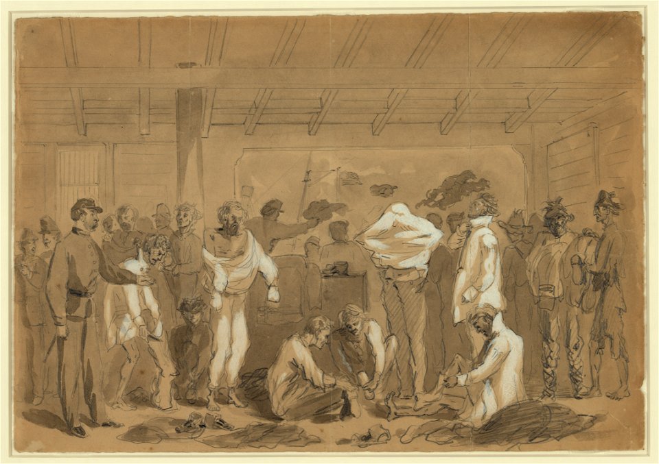 Returned prisoners of war exchanging their rags for new clothing on board Flag of Truce boat New York LCCN2004661236