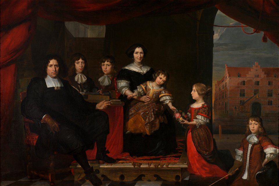 Reyer Reyersz van der Burch (1630-95), commies van de Ammunitie aan de Generaliteitsmagazijnen te Delft, met zijn vrouw Geertruid Graswinckel en hun kinderen Frank, Cornelis, Reyer, Maria en Rijksmuseum SK-A-1695