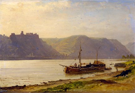 Rheinlandschaft mit Burgruine 19Jh