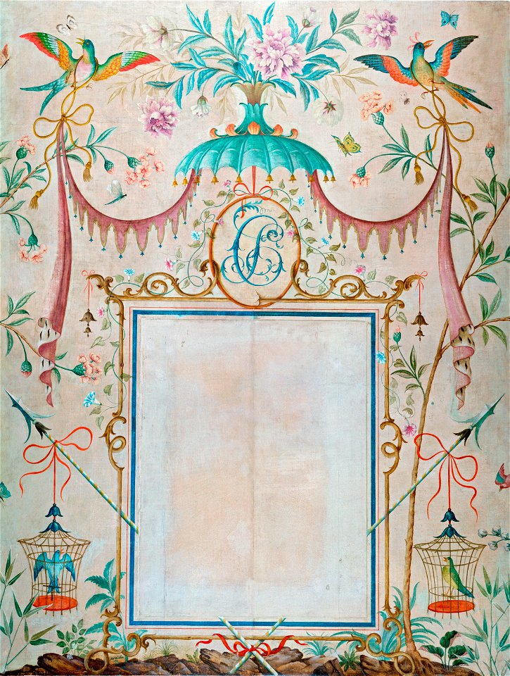 Rex Whistler - Wallpaper in the Chinoiserie Style, with a Picture Frame as its Central Motif 1932