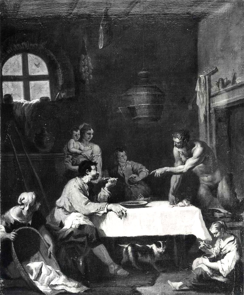 Ricci - Interno di cucina con satiro e contadino, 1720 - 1730, Collezione privata, Udine