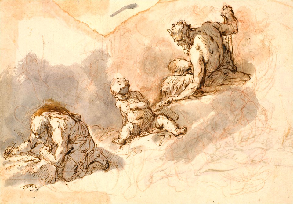Ricci - A hermit, satyr and child c. 1720, RCIN 907148