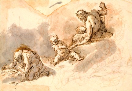 Ricci - A hermit, satyr and child c. 1720, RCIN 907148