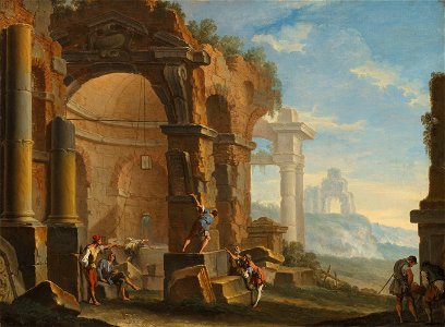 Ricci - CLEMENTE SPERA - A capriccio with figures conversing by classical ruins, 99526. Free illustration for personal and commercial use.