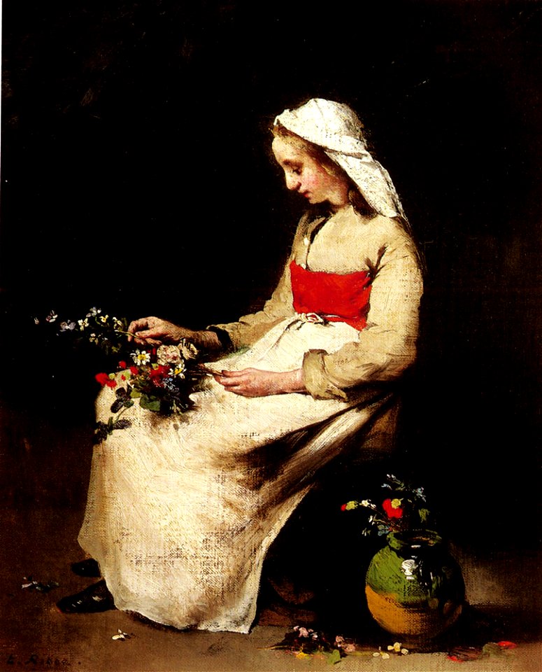 Ribot Theodule A Girl Arranging A Vase Of Flowers-1