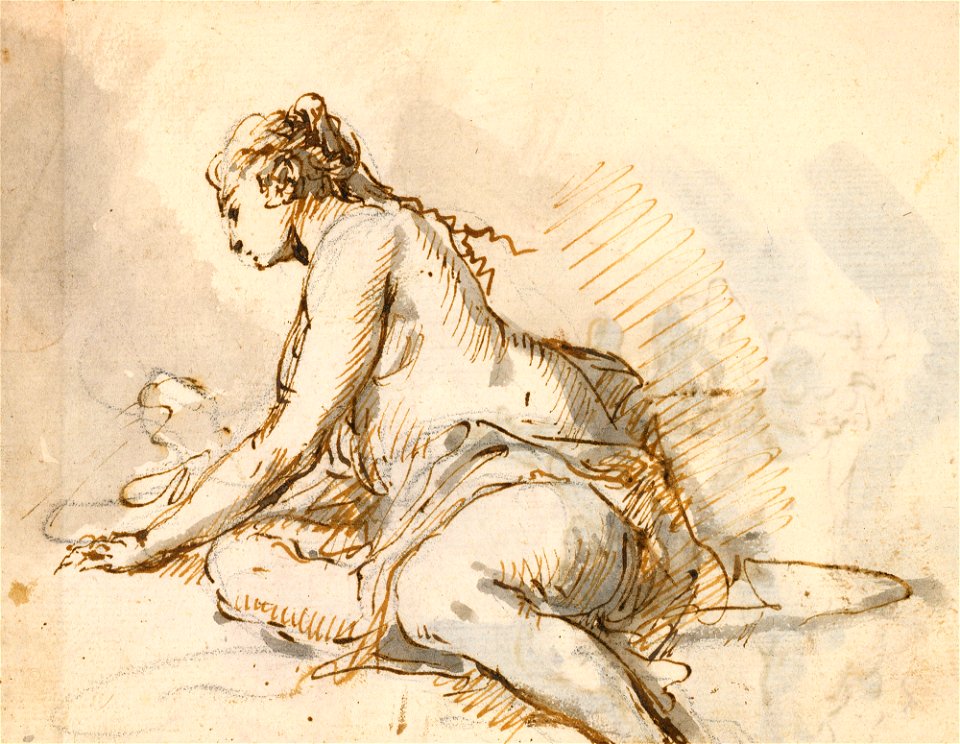 Ricci - A reclining woman, and two putti c. 1700 - c. 1734, RCIN 907141