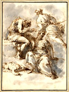 Ricci - Studies of four figures, including a man seated and bent over and a child lying on the floor drawing, 1960,0409.114