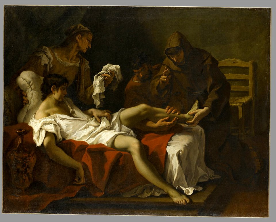 Ricci - Saint Antoine de Padoue guérissant un jeune homme qui s'était amputé le pied pour se punir d'avoir frappé sa mère, vers 1725 - 1730, RF 1986 73