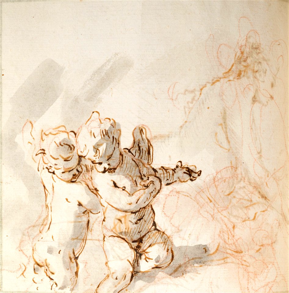Ricci - A reclining woman, and two putti c. 1700 - c. 1734, RCIN 907141, v