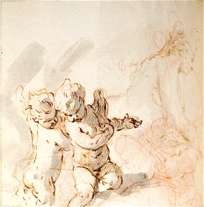 Ricci - A reclining woman, and two putti c. 1700 - c. 1734, RCIN 907141, v