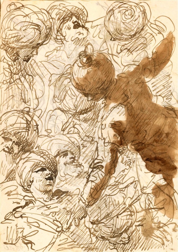 Ricci - Studies of heads c. 1726, RCIN 907085
